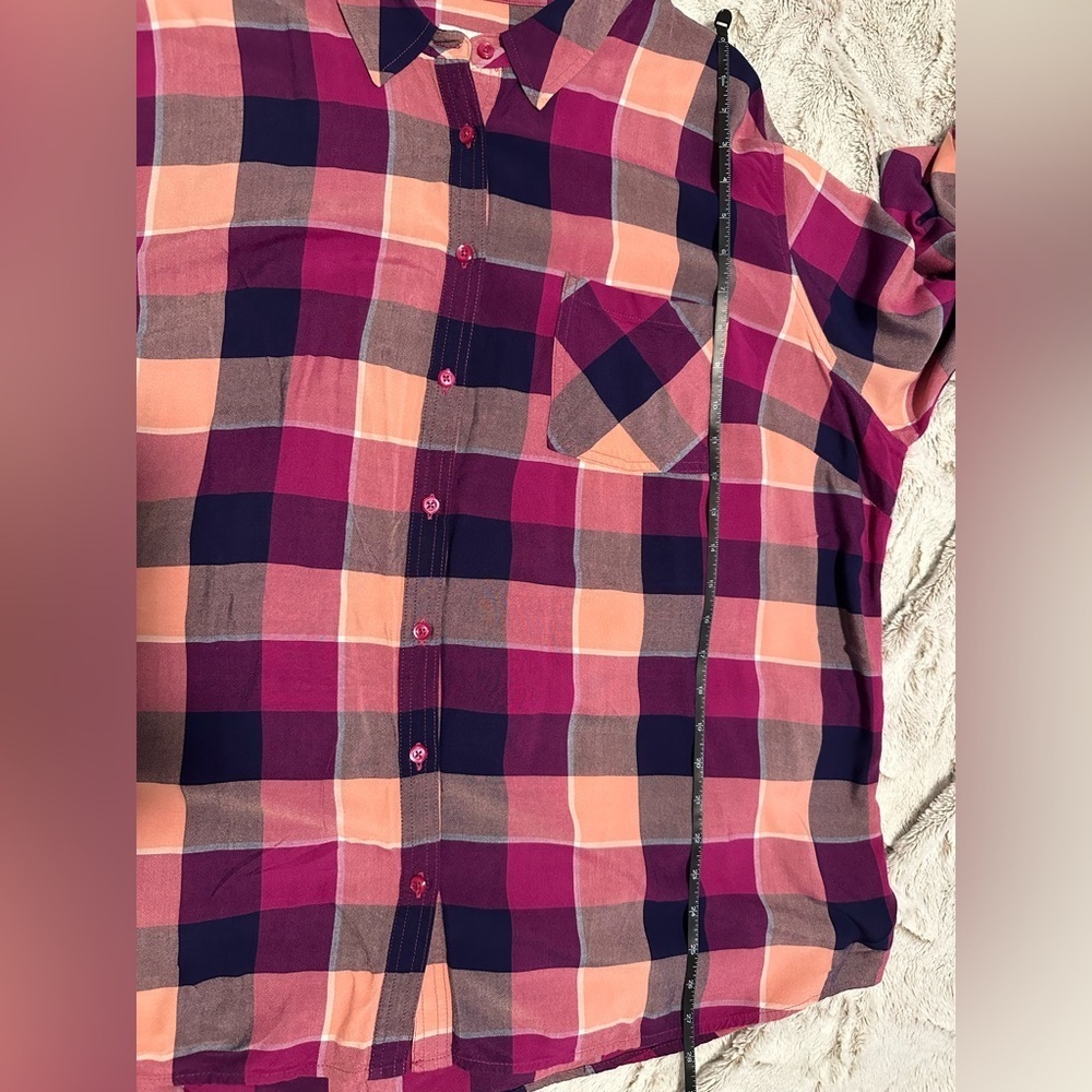 Ava & Viv Burgundy and Peach Button down Plaid Shirt - Picture 8 of 10